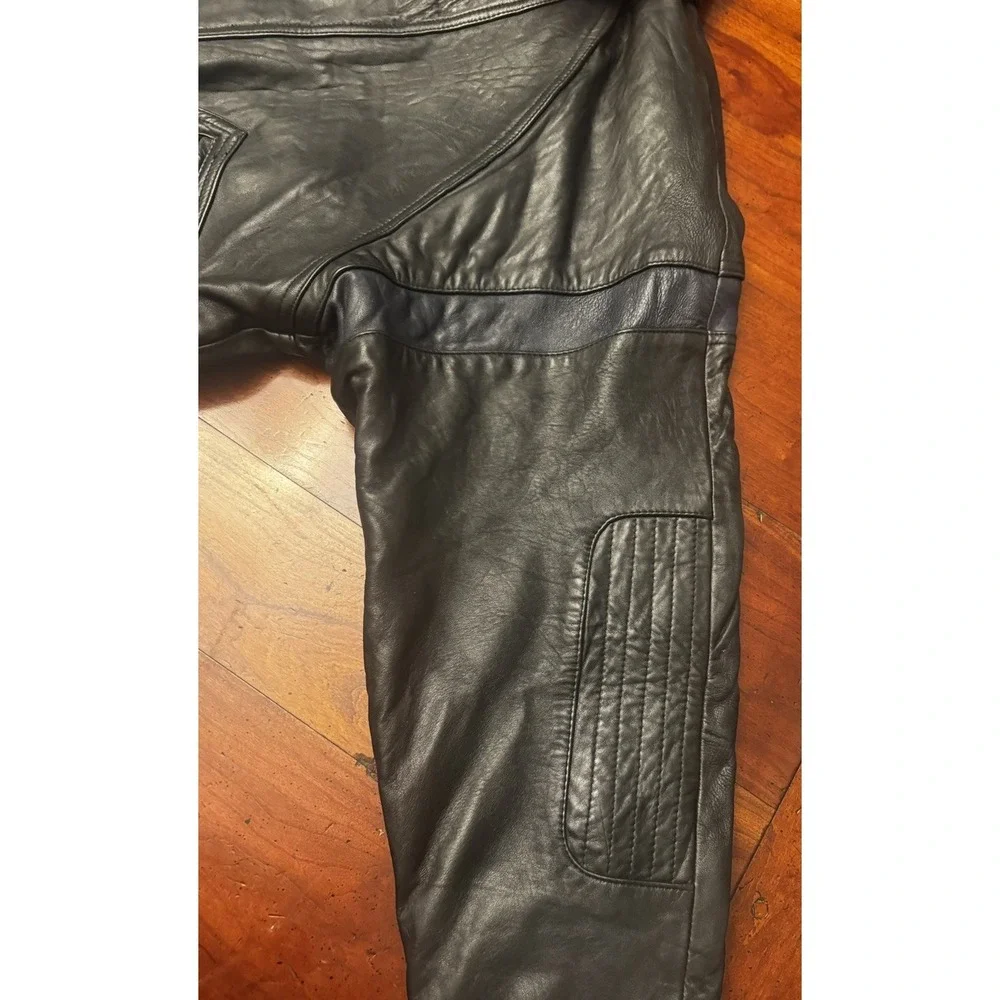 Beyond Leather Classic Bomber Motorcycle Black w/Blue Trim‎ Leather Jacket Large